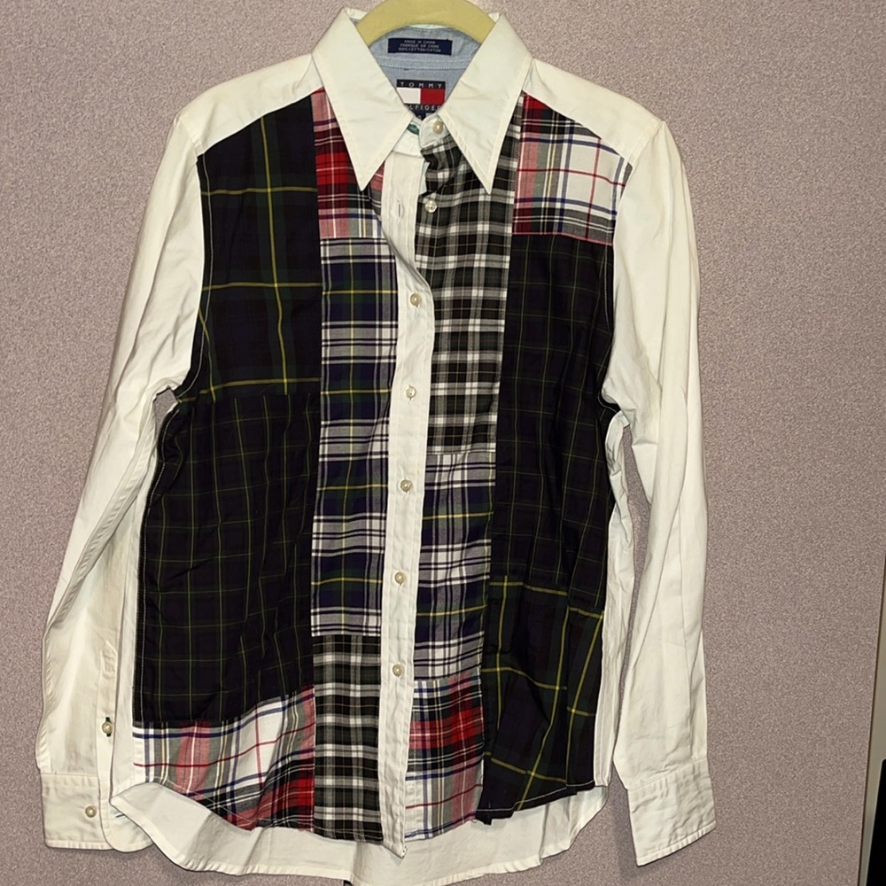 Women’s Tommy Hilfiger long sleeve white and plaid blouse